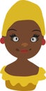 The head of a black girl, in a beautiful yellow scarf, vector image, isolate on
